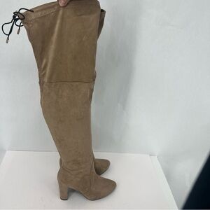 YOKI Daisy Suede Over-the-Knee Boots in Tan